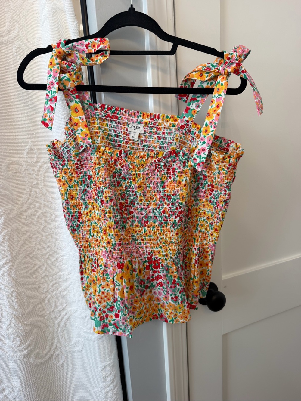 J. Crew Yellow Multi Floral Smocked Tie-Shoulder Camisole